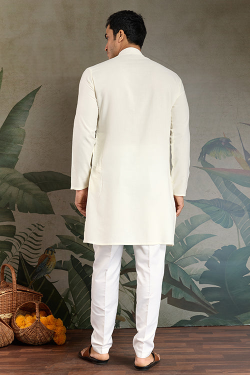 Royal White Mirror Kurta With Dupatta Set For Wedding Functions