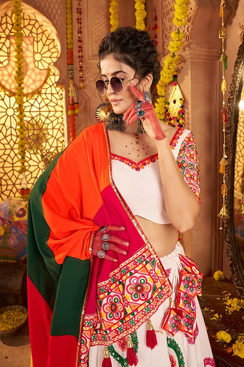 Vibrant White Best Chaniya Choli For Navratri Garba
