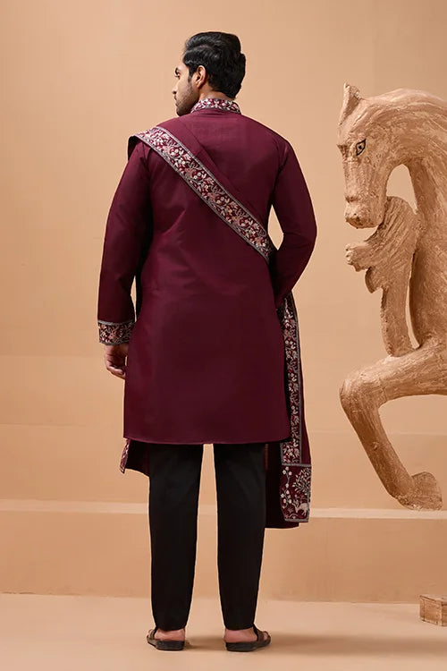 Latest Signature Maroon Kurta and Dupatta for Mens Wear