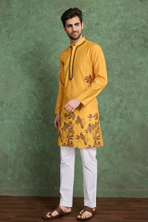 Haldi Special Mustard Yellow Kurta Pajama For Male