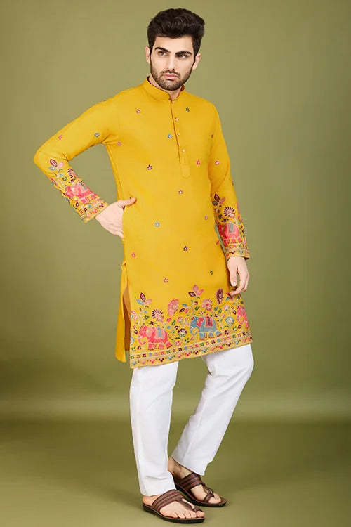 Men’s Yellow Kurta Perfect For Haldi & Mehendi