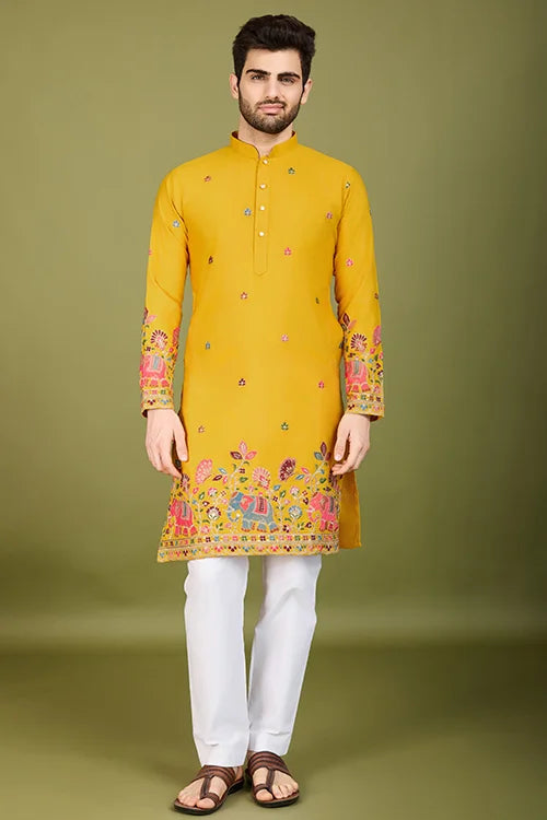 Men’s Yellow Kurta Perfect For Haldi & Mehendi