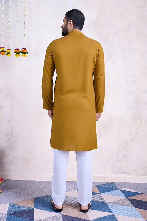 Beautiful Yellow Rayon Navratri Men's Kurta With Mirror Work