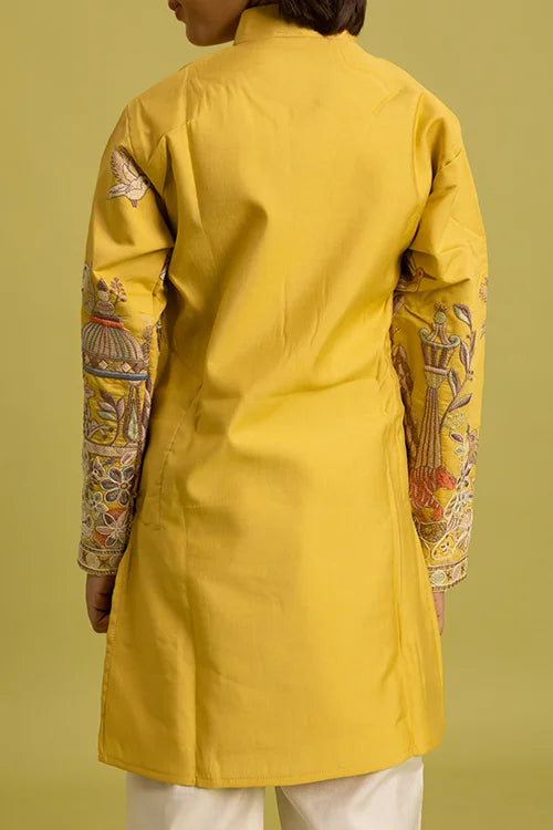 Vantara Style Yellow Kids Kurta Pajama Outfit