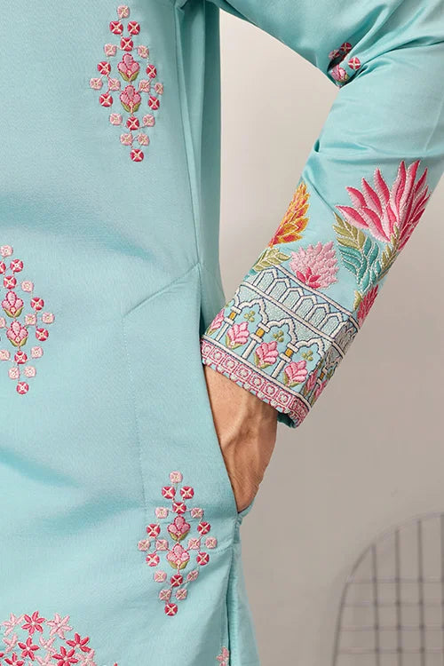 Sky Look Embroidered Work Ready Made Mens Wear Kurta