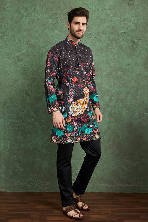 Classy Black Comfortable Kurta Clothes For Men