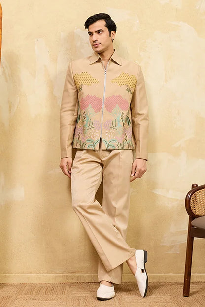 Premium Beige Bomber Jacket Set Special Mens Wear