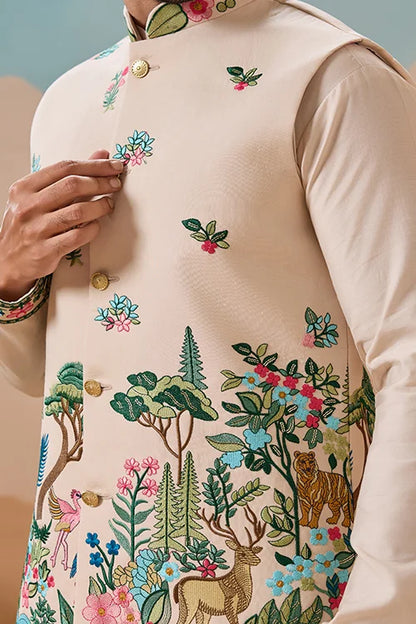 Latest Beige Color Koti Kurta Set for Mens Wear Collection