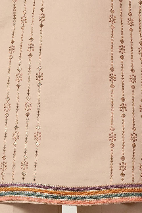 Premium Beige Embroidered V Neck Kurta Pant Set