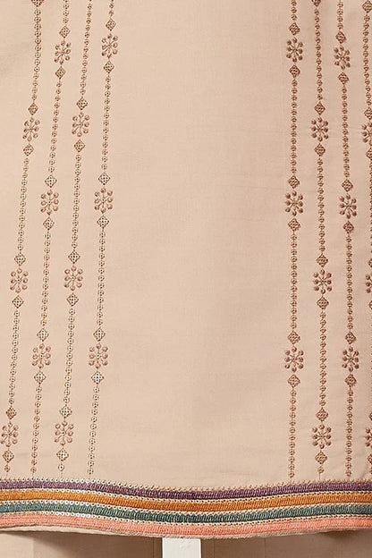 Premium Beige Embroidered V Neck Kurta Pant Set