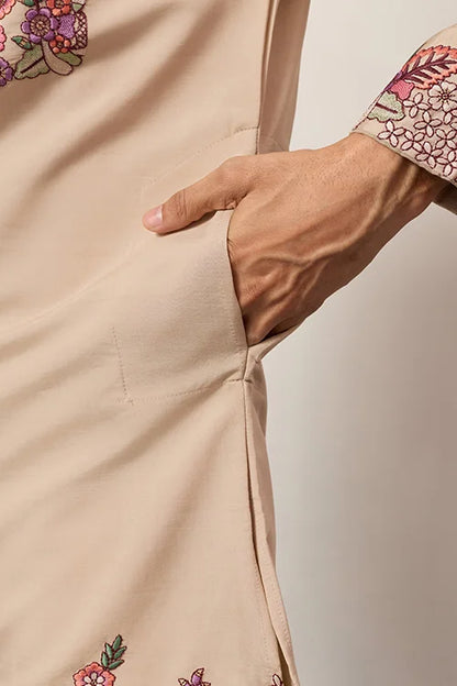Beige Color Kurta Pant Set For Mens Traditional Outfit