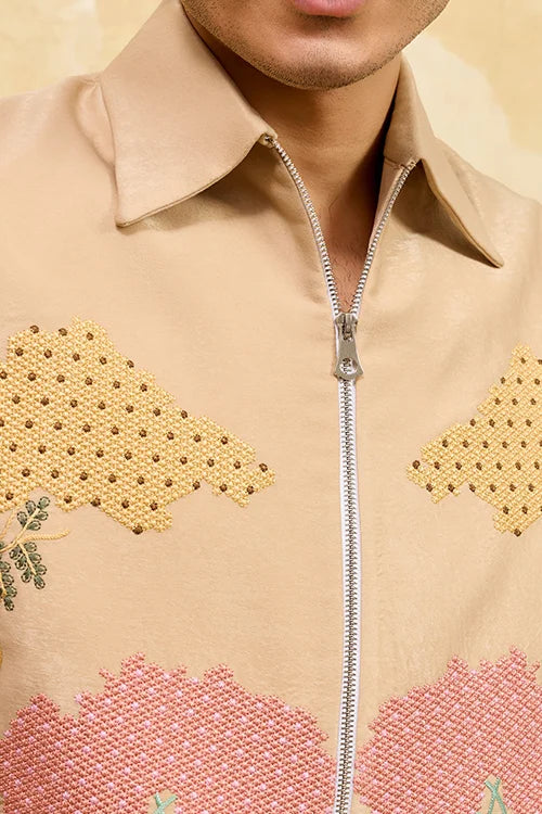 Premium Beige Bomber Jacket Set Special Mens Wear