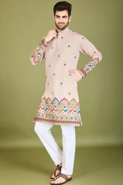 Designer Ivory Viscose Silk Men's Kurta Collection