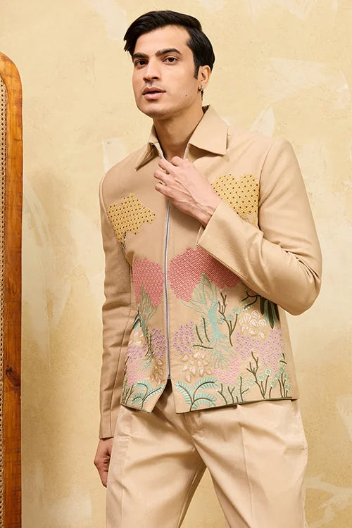 Premium Beige Bomber Jacket Set Special Mens Wear