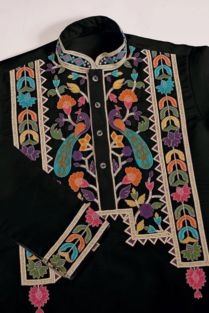 Designer Black Embroidered Mens Kurta for Wedding
