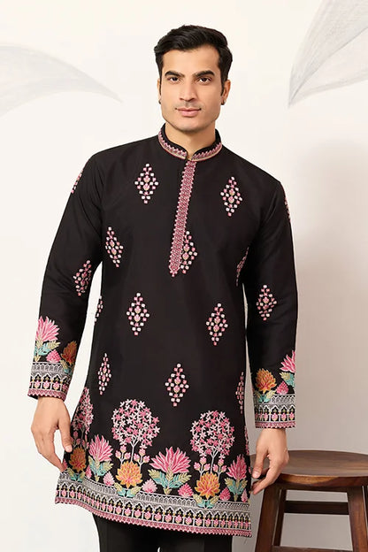 Ethnic Speical Classic Black Embroidered Kurta For Mens