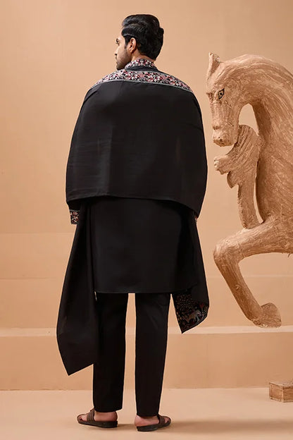 Luxury Wedding Look Black Kurta with Dupatta for Mens Wear