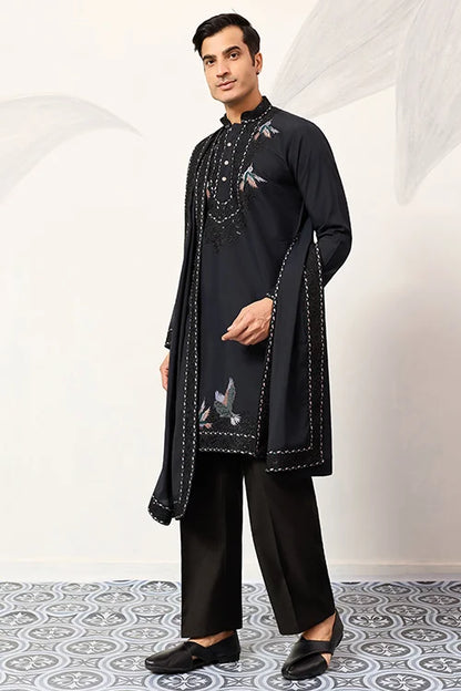 Mens Wear Luxury Navy Blue Kurta With Dupatta Collection