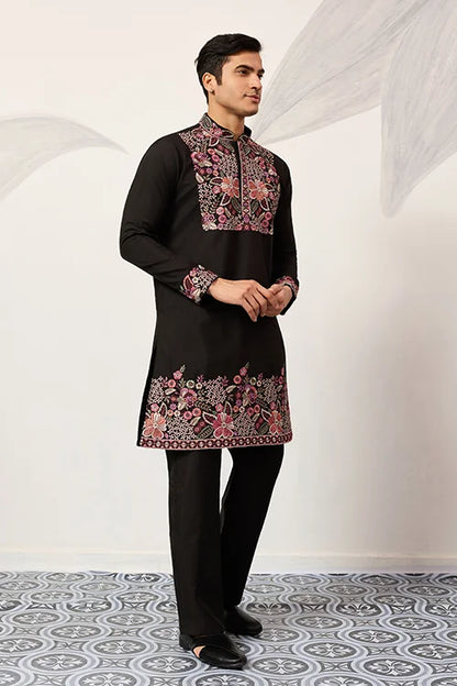 Festive Wear Premium Black Kurta Pant Set For Mens