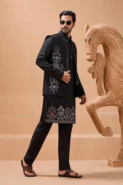 Premium Black Color Special Koti Kurta Set for Mens Wear