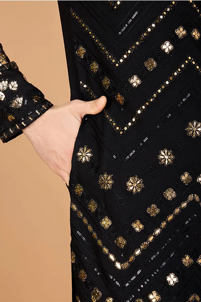 Black Silk Men's Kurta For Special Occasions