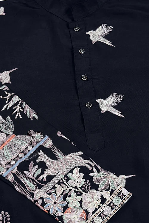 Designer Black Viscose Silk Fancy Kurtas For Men