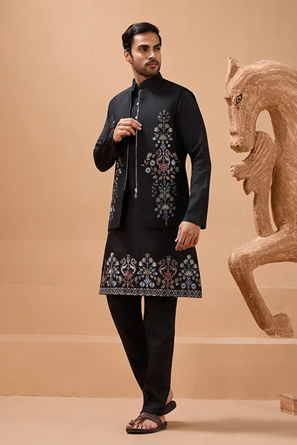 Premium Black Color Special Koti Kurta Set for Mens Wear
