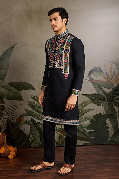 Designer Black Embroidered Mens Kurta for Wedding