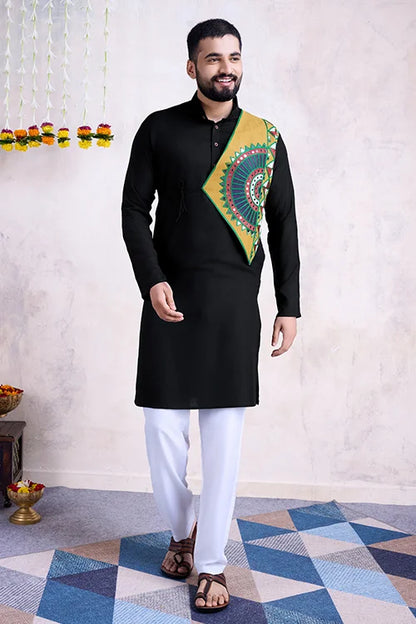 Black Color Ready To Wear Traditional Kurta For Mens Wear