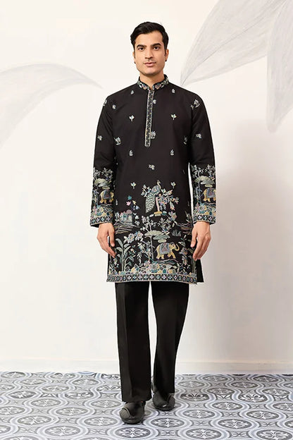 Special Wedding Celebration Ethnic Black Kurta for Mens Wear