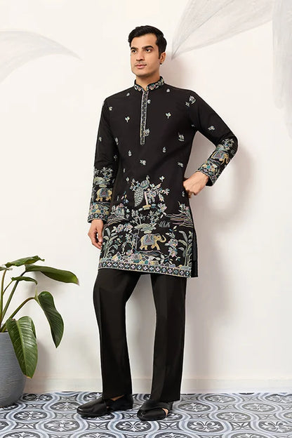 Special Wedding Celebration Ethnic Black Kurta for Mens Wear