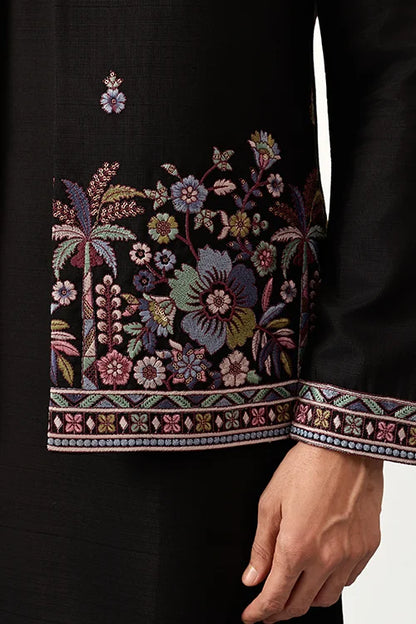 Wedding Special Black Koti Kurta With Pant For Mens Wear