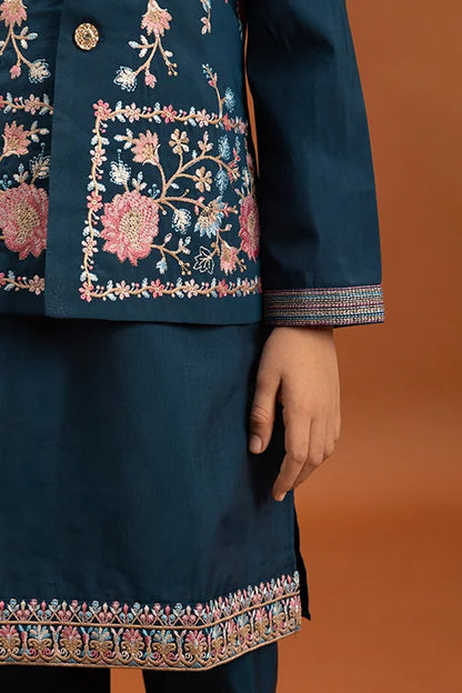 Bottle Green Kids Kurta Pajama with Koti Set