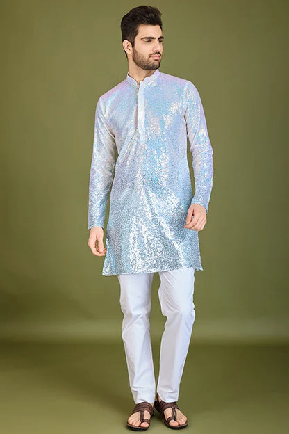 Stylish Ombre Blue Kurta For Men – Festive & Wedding Men's Kurta