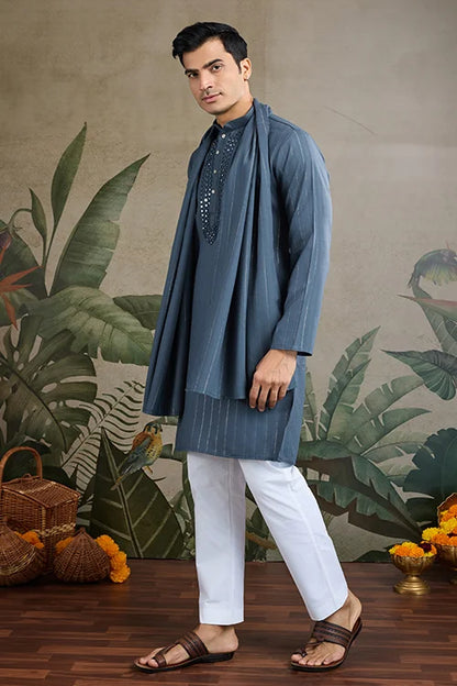 Festive Blue Grey Ultimate Guide To Menswear Kurta & Dupatta