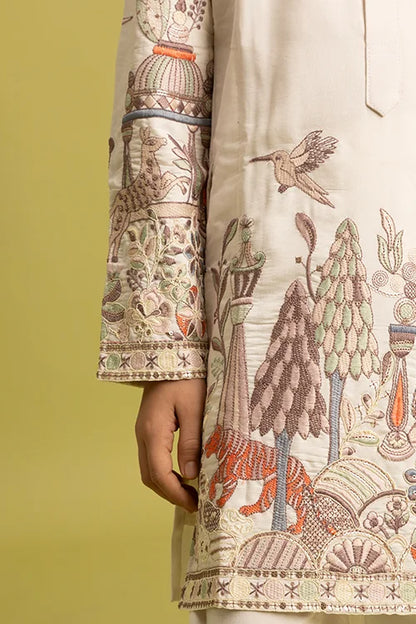 Vantara Designer Kids White Embroidered Kurta