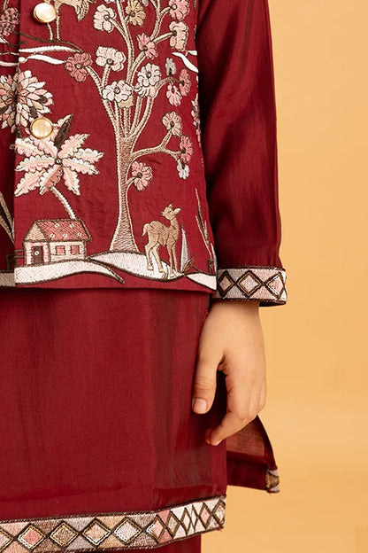 Kids Wedding Special Maroon Koti Kurta Set Outfit