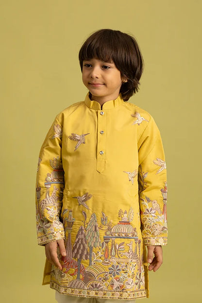 Vantara Style Yellow Kids Kurta Pajama Outfit