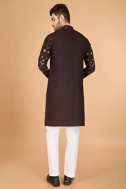 Designer Brown Men's Silk Kurta For Special Events