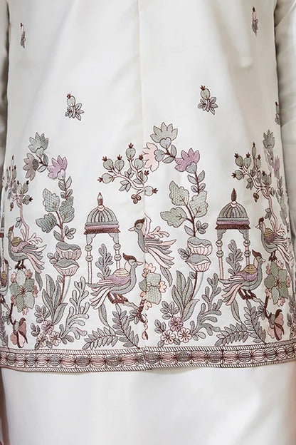 Latest Embroidered Designer White Koti Kurta Set for Mens