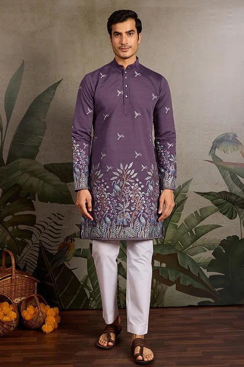 Festive Look Dusty Purple Color Traditional Kurta for Mens