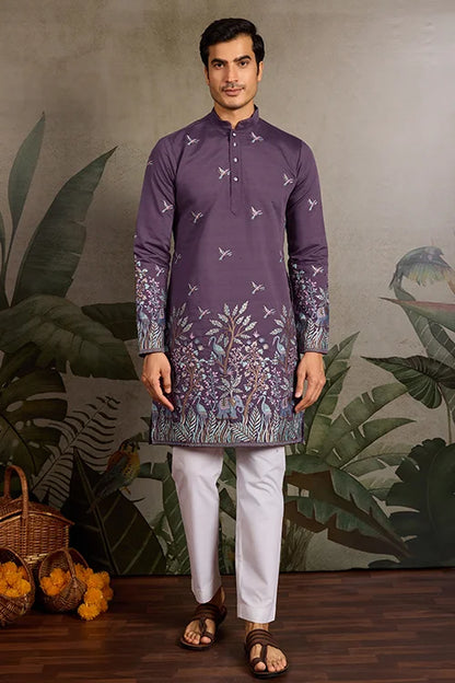 Festive Look Dusty Purple Color Traditional Kurta for Mens