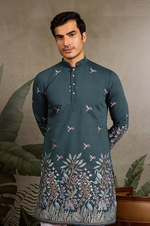 Wedding Special Elegant Festive Green Kurta for Men