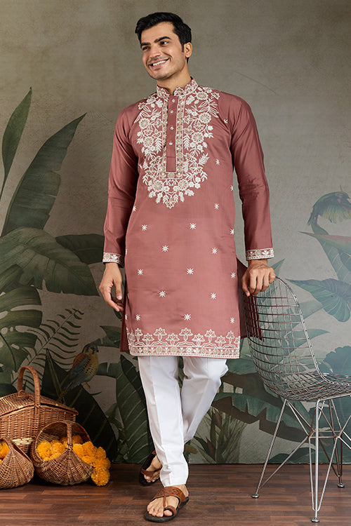 Cultural Wear Pastel Chocolate Kurta For Men
