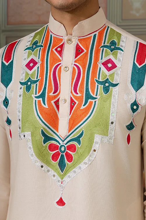 Cream Embroidered Festival Wear Kurta for Men