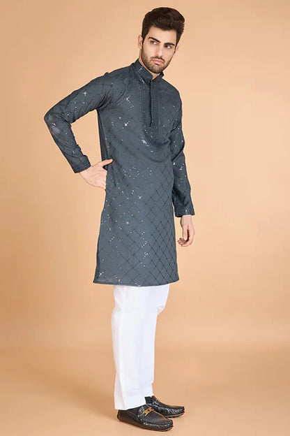 Gray Latest Branded Kurta For Mens Wear