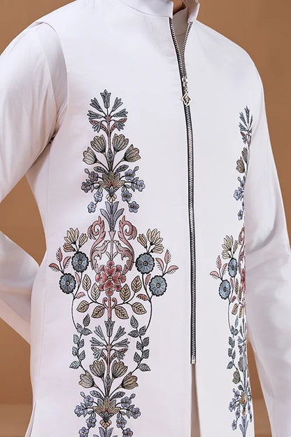 Wedding Special White Color Koti Kurta Set for Mens Wear