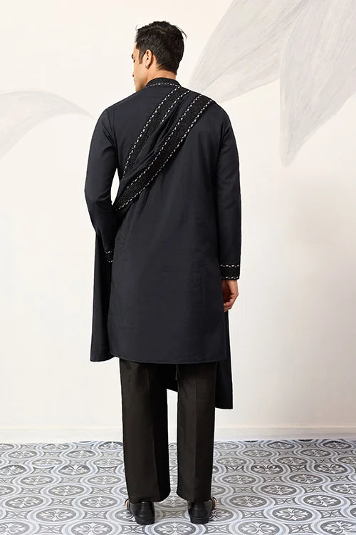 Mens Wear Luxury Navy Blue Kurta With Dupatta Collection