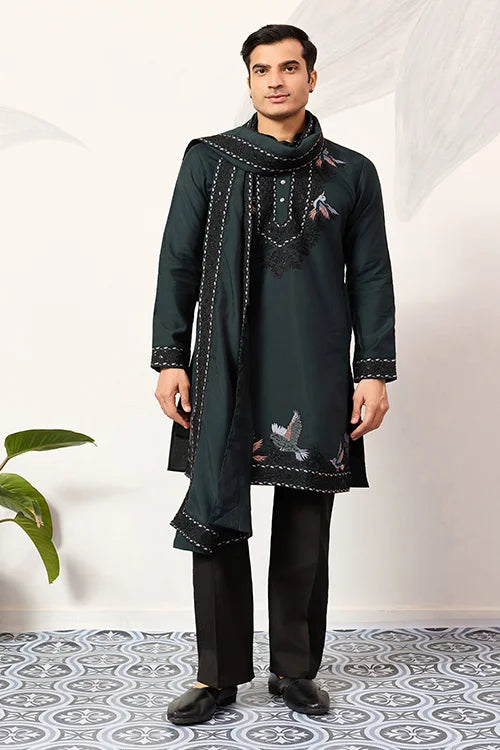 The Ultimate Designer Green Kurta With Dupatta For Mens Wear