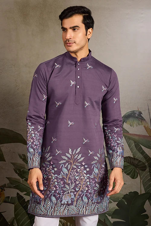 Festive Look Dusty Purple Color Traditional Kurta for Mens